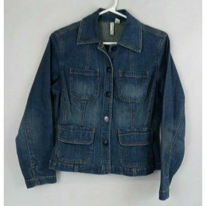 St. John's Bay Petite Stretch Women's Distressed Denim Jean Jacket  Size PS